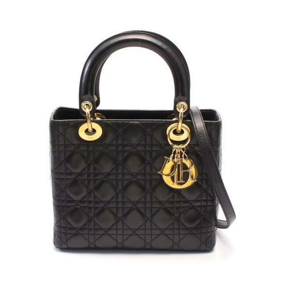 Dior Lady Cannage Handbag Leather Black - Picture 1 of 7
